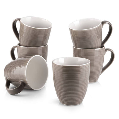 Large Ceramic Coffee Mug Set of 6 - 17 Oz Brown.