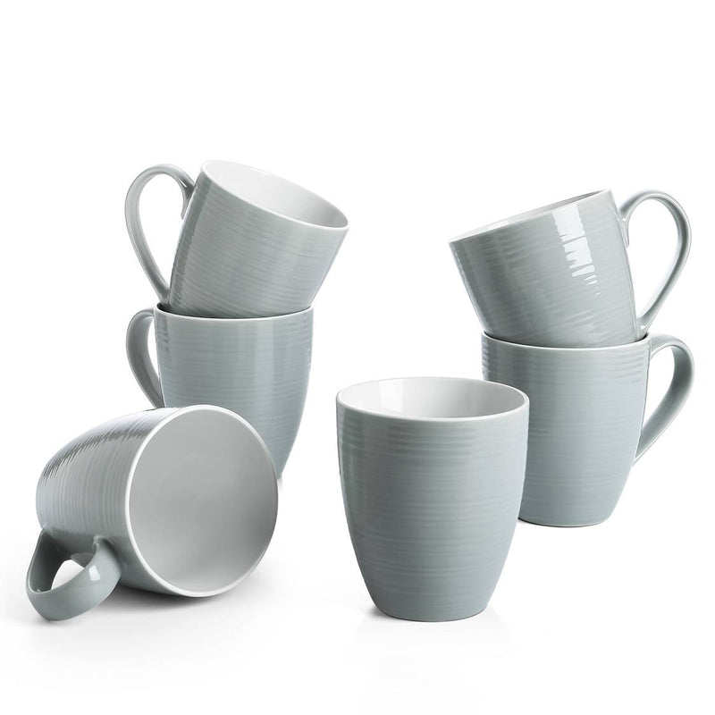 Ceramic Coffee Tea Mugs Set of 6 - 17 Oz Grey.