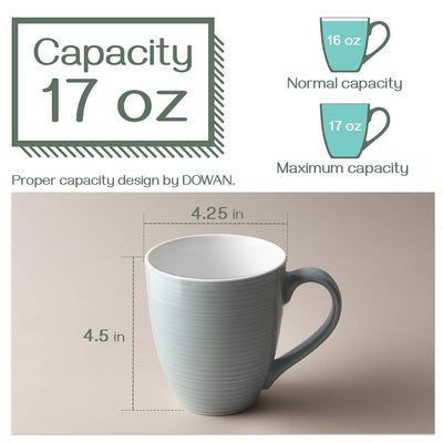 Ceramic Coffee Tea Mugs Set of 6 - 17 Oz Grey.