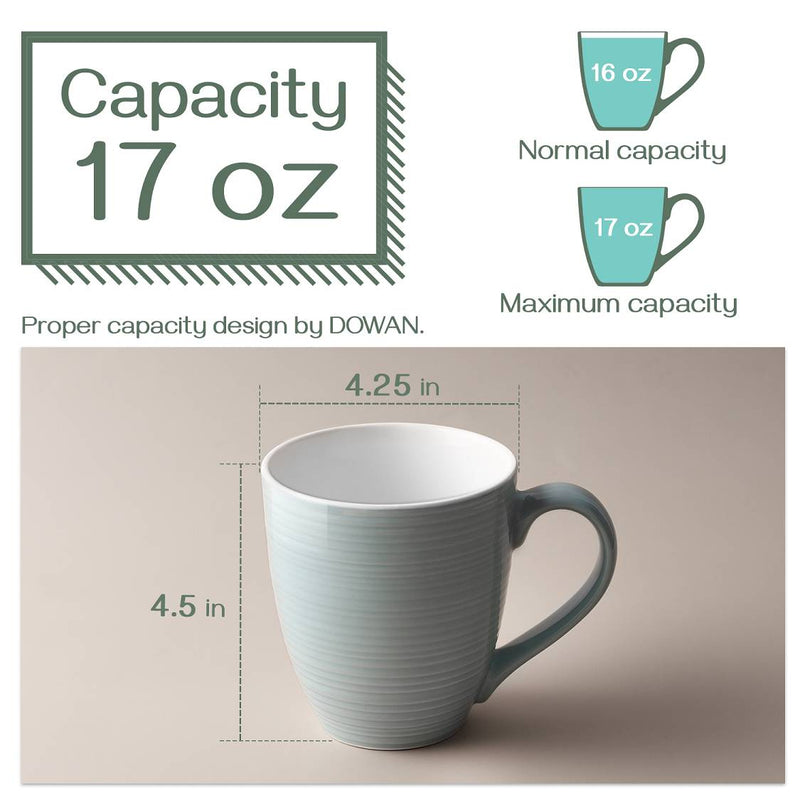 Ceramic Coffee Tea Mugs Set of 6 - 17 Oz Grey.