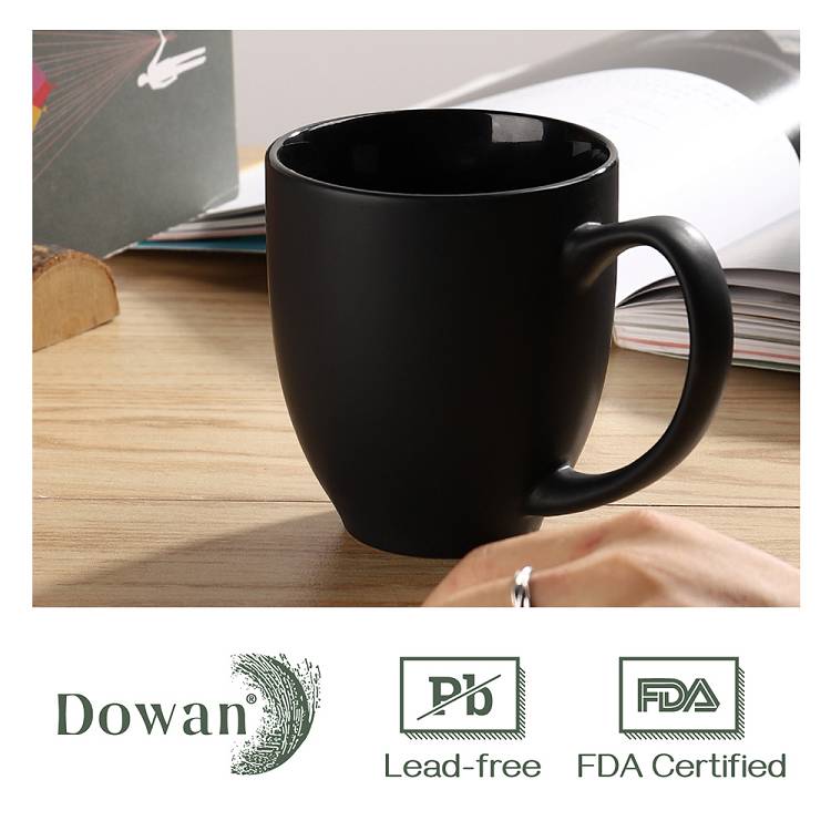 Ceramic Coffee Tea Mugs with Handle Set of 6 - 16 Oz Black.