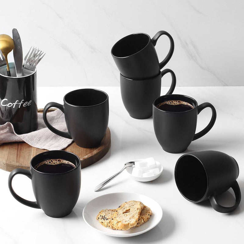 Ceramic Coffee Tea Mugs with Handle Set of 6 - 16 Oz Black.