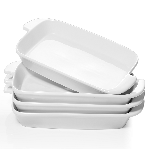 Ceramic Serving Platter with Handle Set of 4 - 10 Inches White.