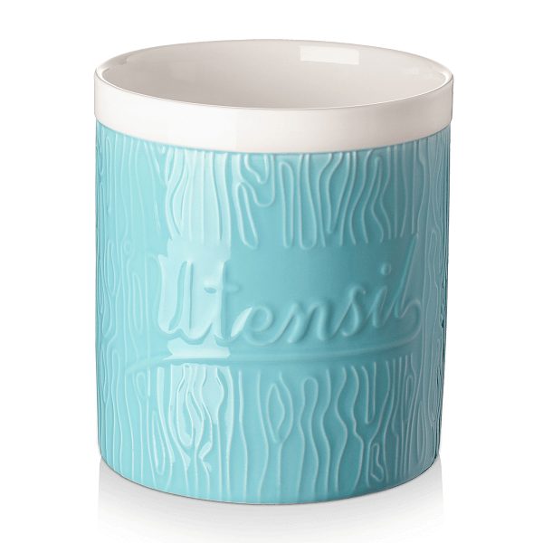 Ceramic Extra Large Utensil Holder - 7.3 Inches Turquoise.