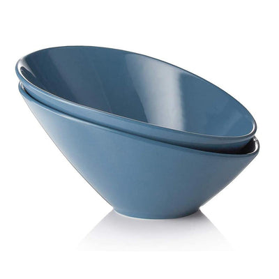 Ceramic Angled Salad Serving Bowls Set of 2 - 26 Oz Airy Blue.