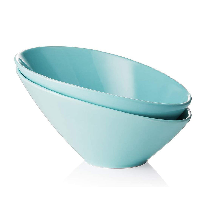 Ceramic Angled Salad Serving Bowls Set of 2 - 26 Oz Turquoise.