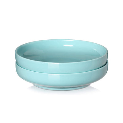 Large Ceramic Salad Pasta Fruit Serving Bowls Set of 2 - 60 Oz White/Turquoise.