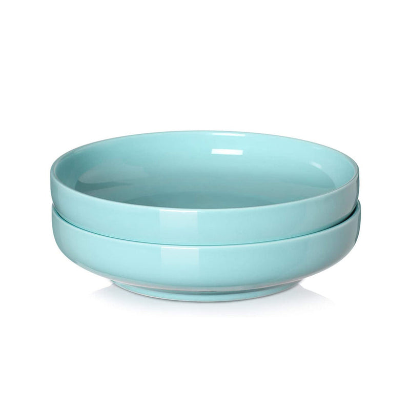 Large Ceramic Salad Pasta Fruit Serving Bowls Set of 2 - 60 Oz White/Turquoise.