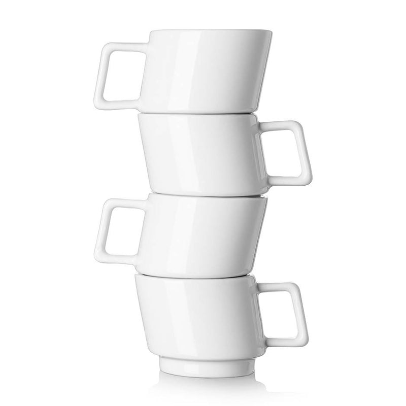 Ceramic Stackable Espresso Coffee Mugs Cup Set of 4 - 2.7 Oz White.