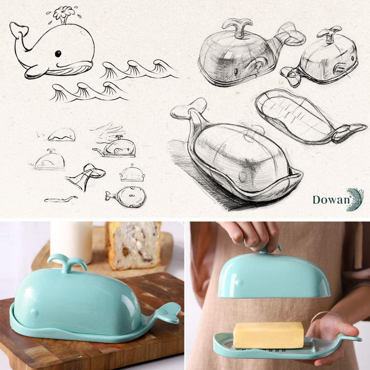 Ceramic Whale Butter Dish With Cutting Measuring Line.