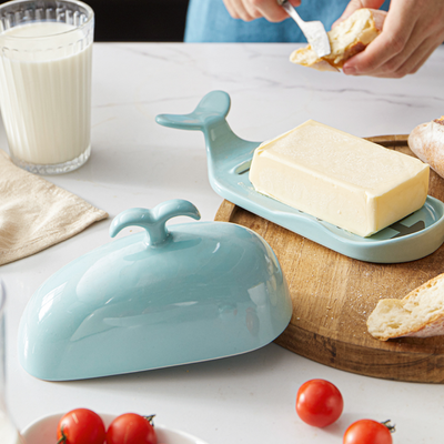 Ceramic Whale Butter Dish With Cutting Measuring Line.