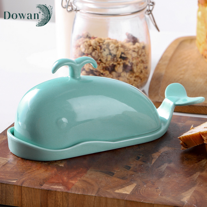 Ceramic Whale Butter Dish With Cutting Measuring Line.