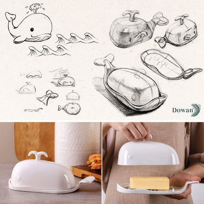 Ceramic Whale Butter Dish With Cutting Measuring Line.