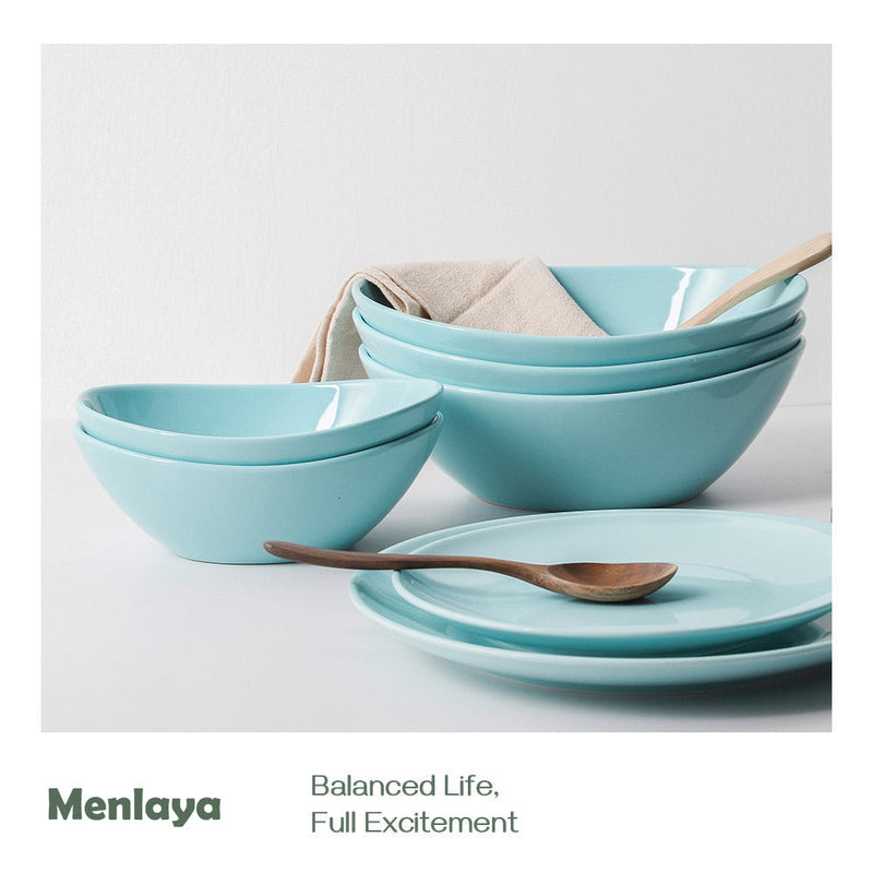 Menlaya Ceramic Small Serving Salads Pasta Oval Shape Parties Set of 4 - 16 Oz Turquoise.