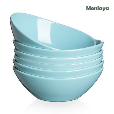 Menlaya Ceramic Small Serving Salads Pasta Oval Shape Parties Set of 4 - 16 Oz Turquoise.