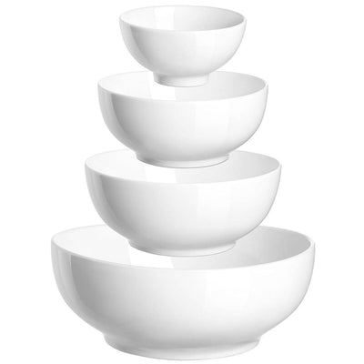 Ceramic Serving Mixing Bowl Set of 4 - 4.5/6/7/9 Inches White.