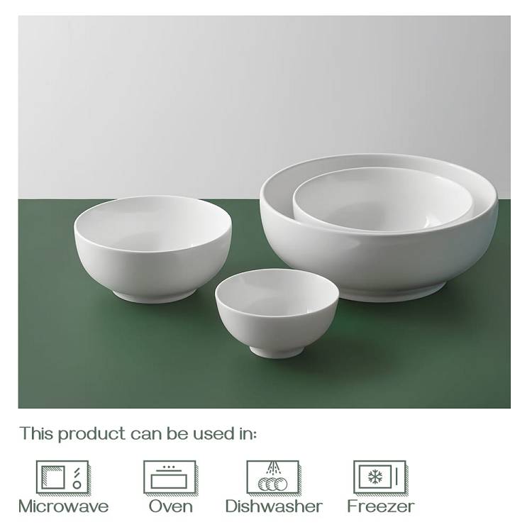 Ceramic Serving Mixing Bowl Set of 4 - 4.5/6/7/9 Inches White.