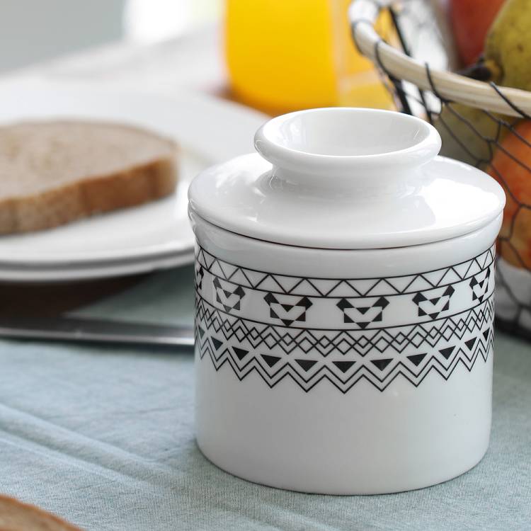 Ceramic Butter  Crock - White Modern Bohemian.