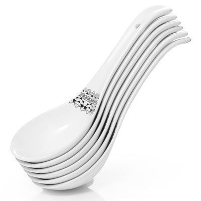 Ceramic Soup Spoon Set of 6 - White Modern Bohemian.