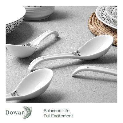 Ceramic Soup Spoon Set of 6 - White Modern Bohemian.