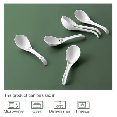 Ceramic Soup Spoon Set of 6 - White Modern Bohemian.