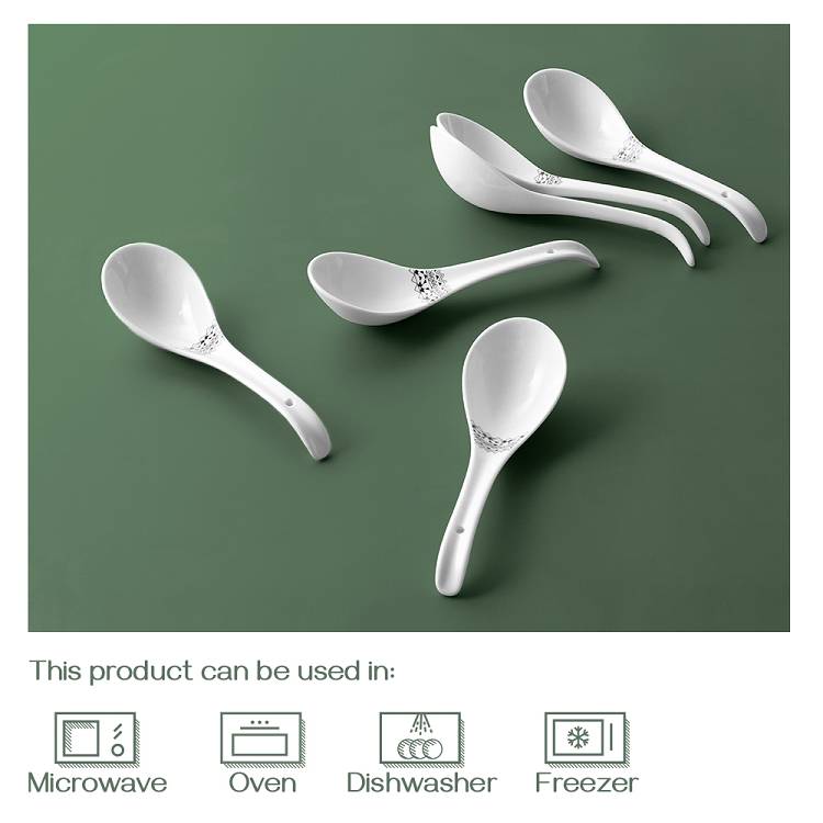 Ceramic Soup Spoon Set of 6 - White Modern Bohemian.