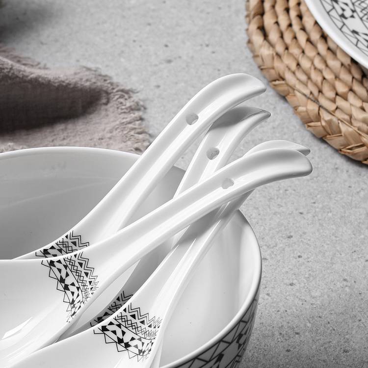 Ceramic Soup Spoon Set of 6 - White Modern Bohemian.