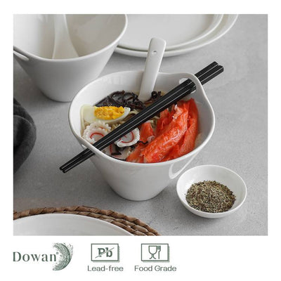 Ceramic Ramen Bowl with Spoon and Chopsticks 2 Packs - 20 Oz White.