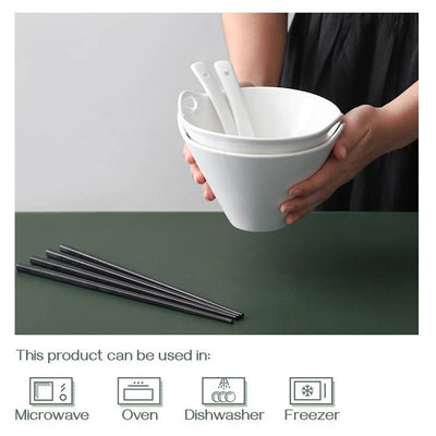 Ceramic Ramen Bowl with Spoon and Chopsticks 2 Packs - 20 Oz White.