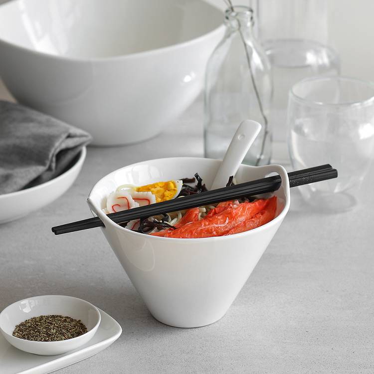 Ceramic Ramen Bowl with Spoon and Chopsticks 2 Packs - 20 Oz White.