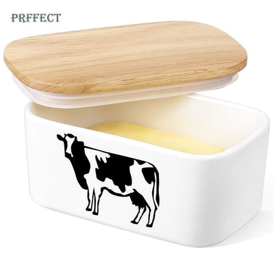 PRFFECT Ceramic Buttor Dish with Lid -Large White Cow.