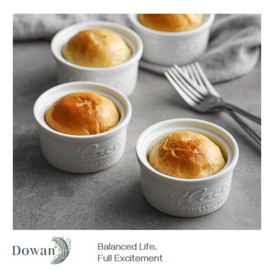 Ceramic Souffle Embossed Ramekin Bowls Set of 6 - 4 Oz White.