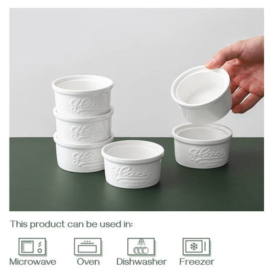 Ceramic Souffle Embossed Ramekin Bowls Set of 6 - 4 Oz White.