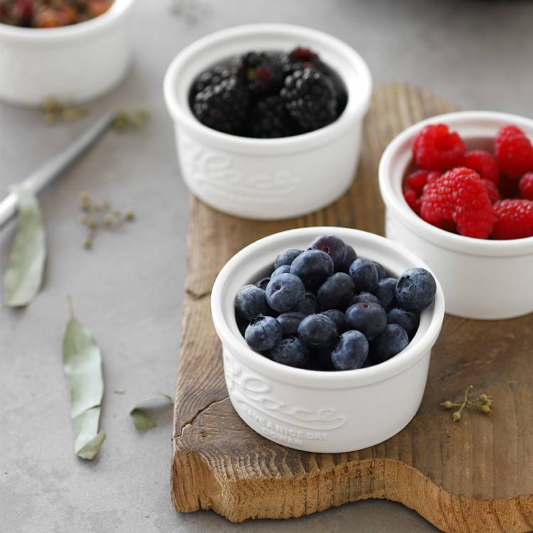 Ceramic Souffle Embossed Ramekin Bowls Set of 6 - 4 Oz White.