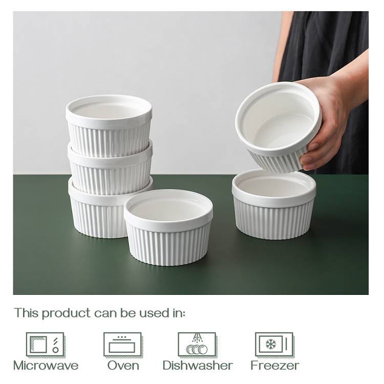 Ceramic Souffle Serving Ramekin Bowls Set of 6.