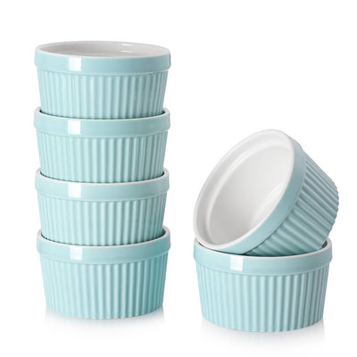 Ceramic Ramekin Bowls Set of 6 - 8 Oz Turquoise.