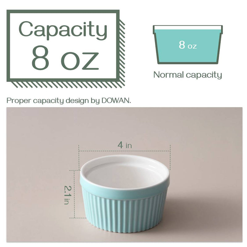 Ceramic Ramekin Bowls Set of 6 - 8 Oz Turquoise.