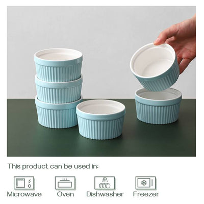 Ceramic Ramekin Bowls Set of 6 - 8 Oz Turquoise.