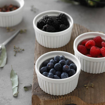 Ceramic Souffle Serving Ramekin Bowls Set of 6 - 4 Oz White.