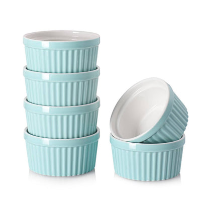 Ceramic Ramekin Bowls Set of 6 - 4 Oz Turquoise.