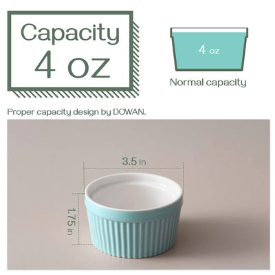 Ceramic Ramekin Bowls Set of 6 - 4 Oz Turquoise.