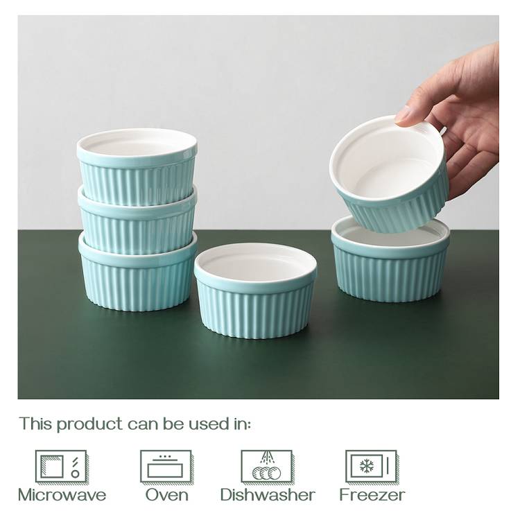 Ceramic Ramekin Bowls Set of 6 - 4 Oz Turquoise.