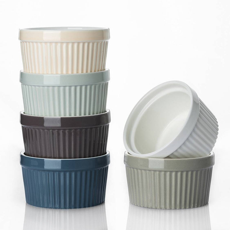 Ceramic Souffle Oven Safe Ramekin Bowls Set of 6 - 4 Oz.