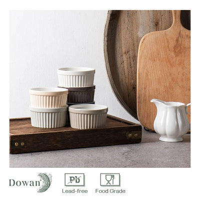 Ceramic Souffle Oven Safe Ramekin Bowls Set of 6 - 4 Oz.