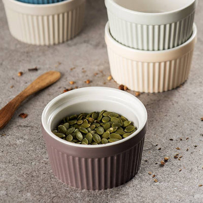 Ceramic Souffle Oven Safe Ramekin Bowls Set of 6 - 4 Oz.