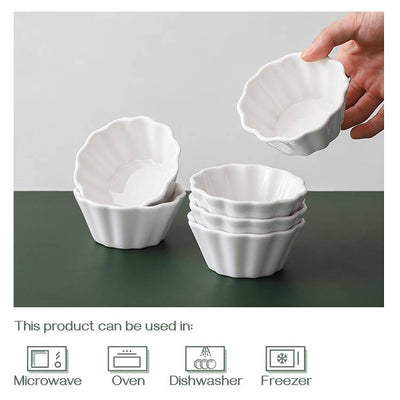 Ceramic Serving Souffle Ramekin Bowls Set of 6 - 6 Oz White.