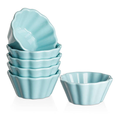 Ceramic Serving Souffle Ramekin Bowls Set of 6 - 6 Oz Turquoise.