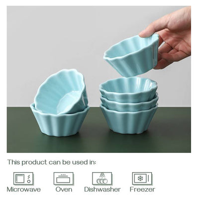 Ceramic Serving Souffle Ramekin Bowls Set of 6 - 6 Oz Turquoise.