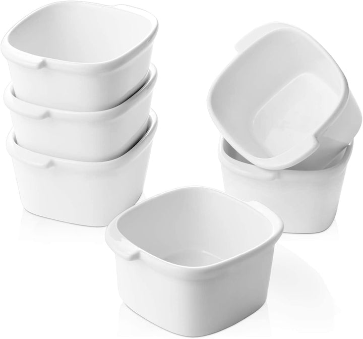 Ceramic Ramekin Bowls with Handle Set of 6 - White.