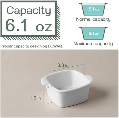 Ceramic Ramekin Bowls with Handle Set of 6 - White.